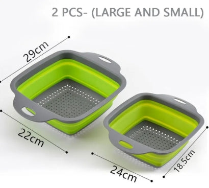 Square Draining Basket - Silicone Kitchen Storage Bag Fruit and Vegetable Basket Folding Filter