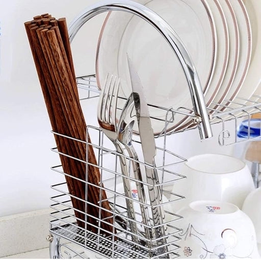 Space-Saving 2-Tier S Shaped Dish Drying Rack Kitchen Organizer with Stainless Steel Build