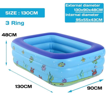 3 Layer Extra Large Rectangular Inflatable Family Swimming Pool Indoor Outdoor with Manual Pump