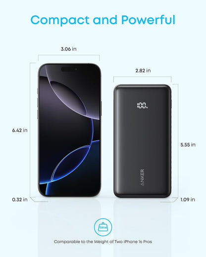 Anker A110E Zolo Power Bank, 20k, 22.5W Max, USB-C In and Out Fast Charging Battery Pack, Slim Travel Essential Phone Power Bank, For iPhone 17/16/15Series, iPad, MacBook Air, Galaxy, and More