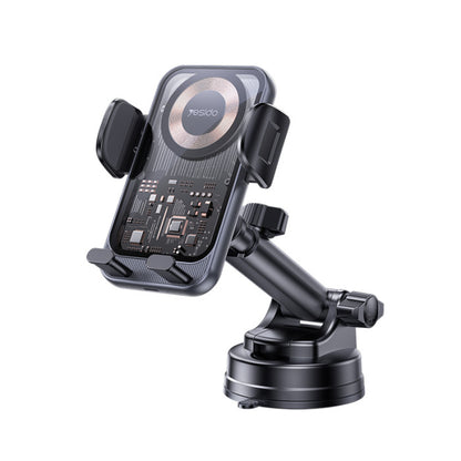 YESIDO C307 360 Rotation Electric Locking 15W Wireless Fast Charging Transparent Car Phone Holder