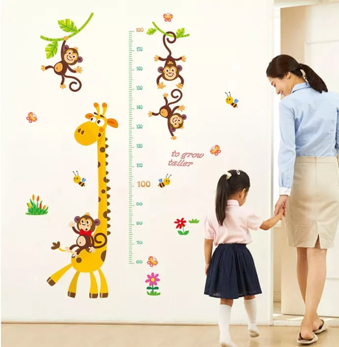 Buy More One Giraffe with Monkeys Height Measuring growing kids measurement chart cartoon animals tree bridge baby children bedroom room wall decoration wall stickers removable kids nursery decal sticker