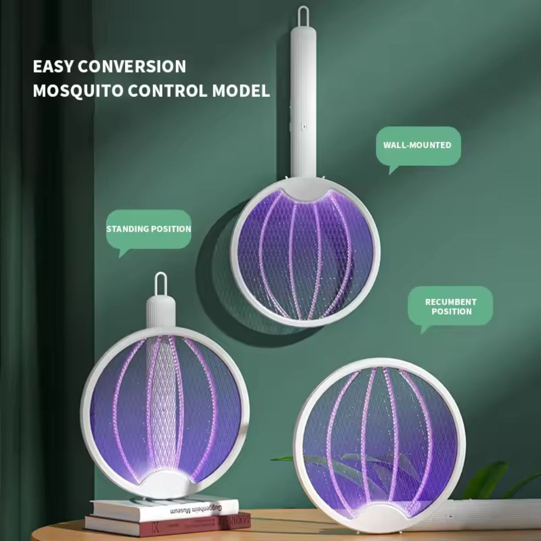 Smart 4-in-1 Electronic Rechargeable Mosquito Swatter Racket with Foldable Handle, Insect Killer Net