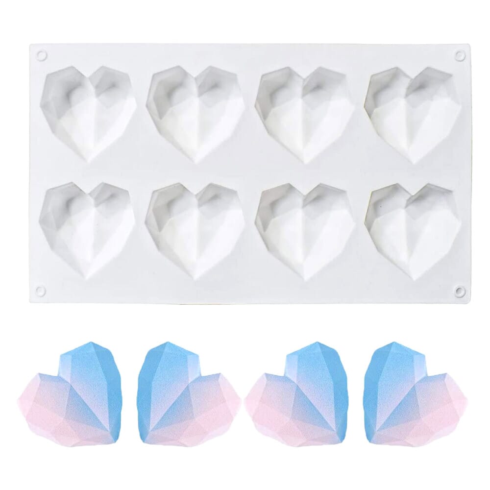 Easy Life 8 Diamond Heart Silicone Mold Re-usable Silicon Diamond Heart Mold Cake Mousse Chocolate Dessert Baking Tool small cake mold cake decoration tools kitchen tools accessories