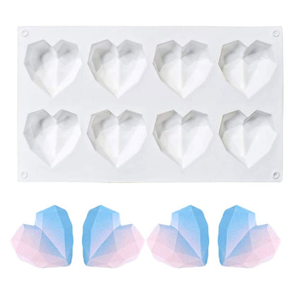 Easy Life 8 Diamond Heart Silicone Mold Re-usable Silicon Diamond Heart Mold Cake Mousse Chocolate Dessert Baking Tool small cake mold cake decoration tools kitchen tools accessories