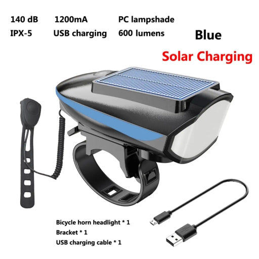 Solar / USB Charging Bike Light Bicycle Bell Horn Lamp Bike Flashlight Bike Front Light USB