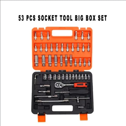 53-Piece Car & Bike Socket Tool Set – 1/4" Ratchet Wrench Kit with Toolbox for Auto Repair