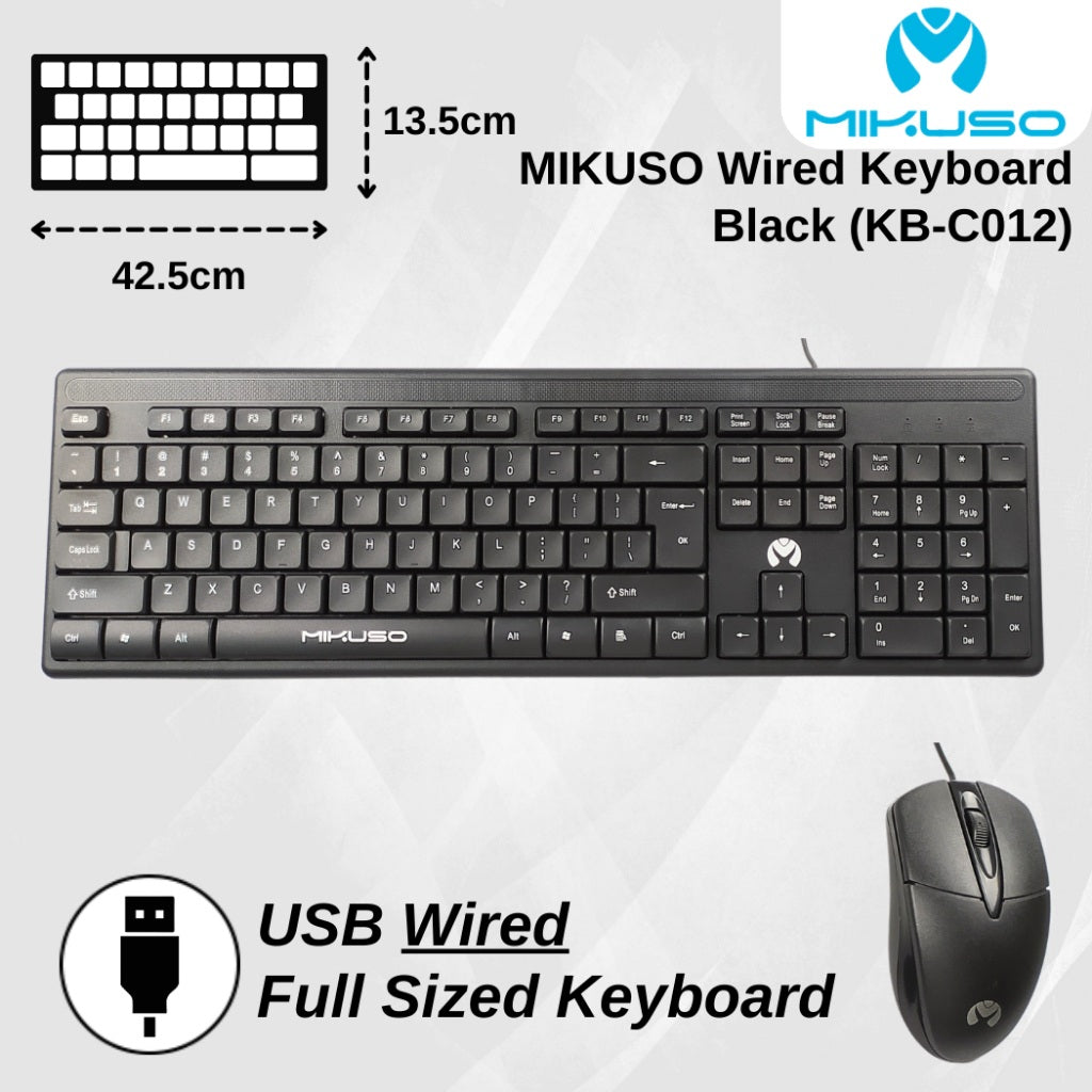 Mikuso KB-C012 Wired Keyboard and Mouse Combo – Ergonomic Design, Plug & Play for Windows XP/ VISTA / 7 / 8 / 10 / 11