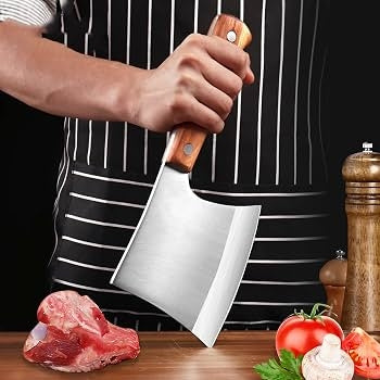 Heavy Duty Butcher Knife for Chopping Bones, Solid Wood Handle Meat Cleaver Knife