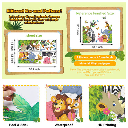 Jungle Safari Tree Cartoon Animals Theme Kids Wall Art Decal Sticker Decoration for Living Room Nursery Baby Girl Boy Kid Children's Room Bedroom Decoration