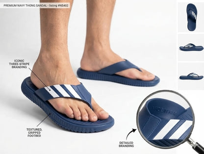 Premium Triple-Stripe Athletic Flip-Flops