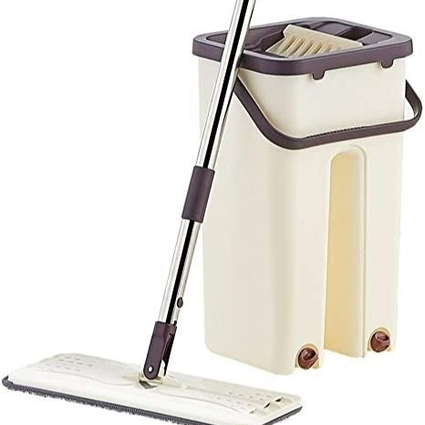 Adjustable Cotton Bucket Scratch Mop with Washable Pads, Hands-Free Microfiber Flat Spin Mop System