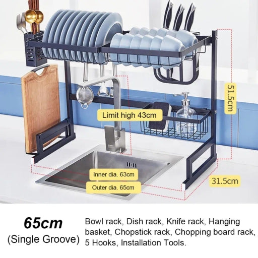 Single Sink Stainless Steel Dish Drying Rack Over Sink