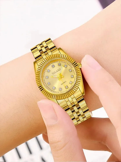 ROLEXX Ladies Fashion Gold Steel Band Women Quartz Watch