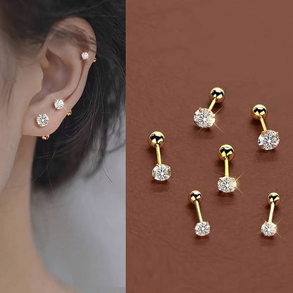 3 Pairs Elegant Small Ear Studs - Stainless Steel, Hypoallergenic Cartilage Piercing Jewelry