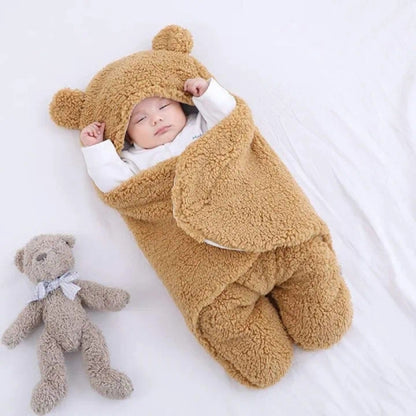 Baby Bear Plush Swaddle Blanket 0–6M Ultra-Soft Newborn Receiving Wrap Pink Brown Blue