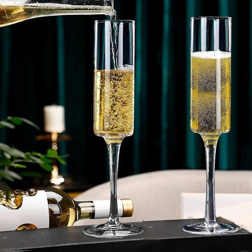 Premium Crystal Clear Champagne Glasses, Set of 6 Pieces for Home Bar, Wedding, Restaurant