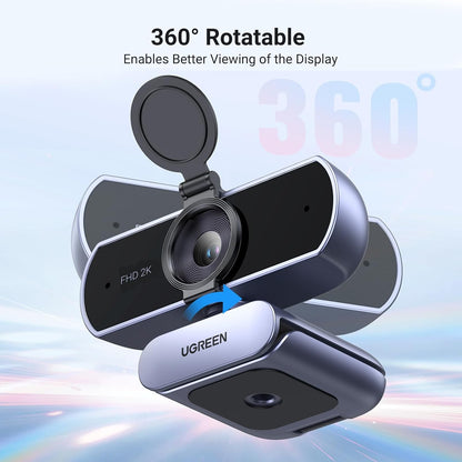 UGREEN 2K Webcam, Full HD 1080P Webcam for PC, Web Camera with Autofocus, Privacy Cover, Dual Noise Cancelling Mics