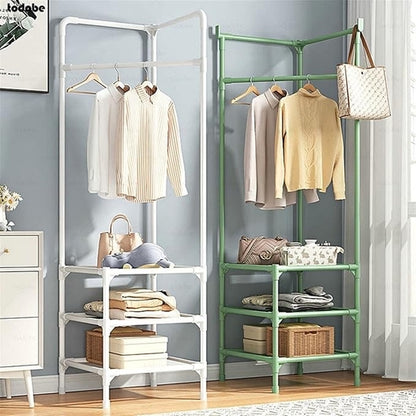 3 Layer Clothing Storage Rack Shelf Removable Floor Standing Clothes Hanger MultiFunction Corner
