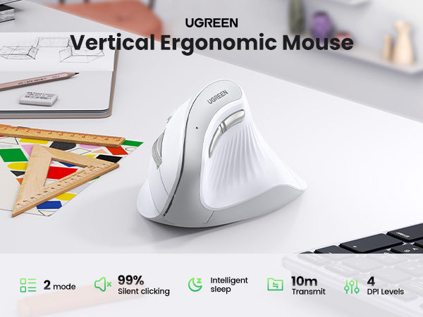 GREEN MU008 Vertical Ergonomic Mouse, Bluetooth & 2.4G, Silent Quiet Clicks, 5 Buttons, 4000 DPI & 4 Adjustable DPI, for Laptop, Mac, Chromebook, PC, Windows