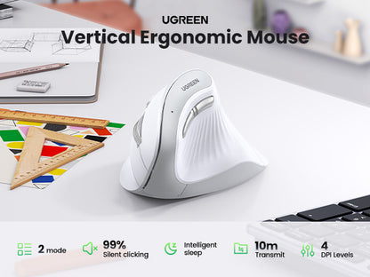 GREEN MU008 Vertical Ergonomic Mouse, Bluetooth & 2.4G, Silent Quiet Clicks, 5 Buttons, 4000 DPI & 4 Adjustable DPI, for Laptop, Mac, Chromebook, PC, Windows