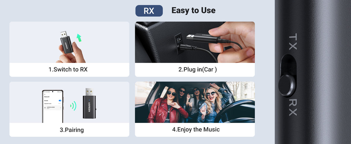 UGREEN Bluetooth 5.1 Transmitter Receiver 2 in 1 Wireless USB Dongle for TV, Home Stereo, Car Stereo, Headphones, Speakers, PC