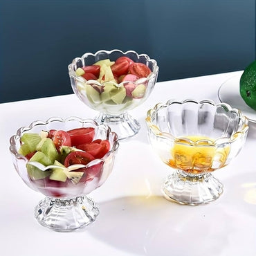 6Pcs -Glass Ice Cream Dessert Bowl Clear Tulip Flower Shape
