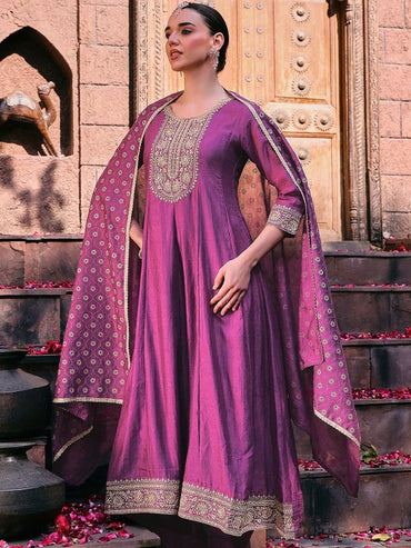 Women Ethnic Motifs Embroidered Regular Thread Work Kurta with Trousers & with Dupatta
