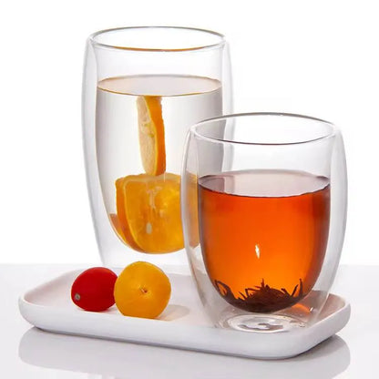 Double Wall 250ML Heat Resistant Glass Cup Office Coffee Tea Handle Mug