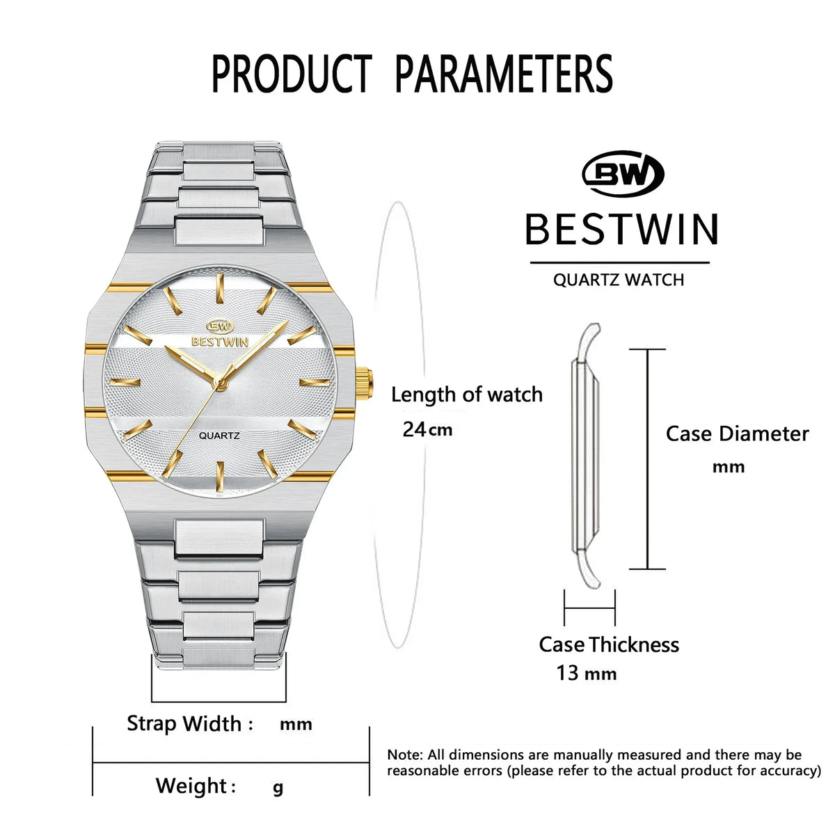 BAISHENG Luxury Brand Thin Men's Watch with Business Style, Stainless Steel Strap Quartz