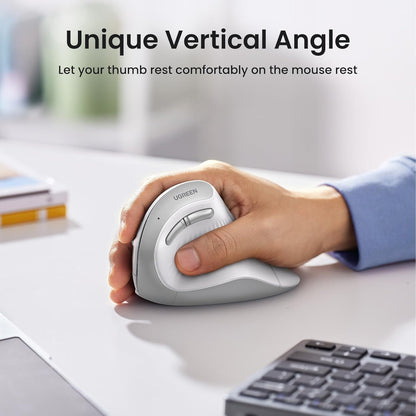 GREEN MU008 Vertical Ergonomic Mouse, Bluetooth & 2.4G, Silent Quiet Clicks, 5 Buttons, 4000 DPI & 4 Adjustable DPI, for Laptop, Mac, Chromebook, PC, Windows