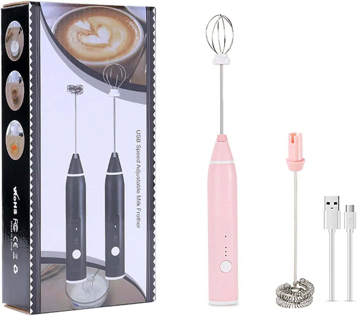 2-In-1 Handheld Milk Frother | USB Rechargeable Electric Mini Whisk & 3-Speed Foam Maker