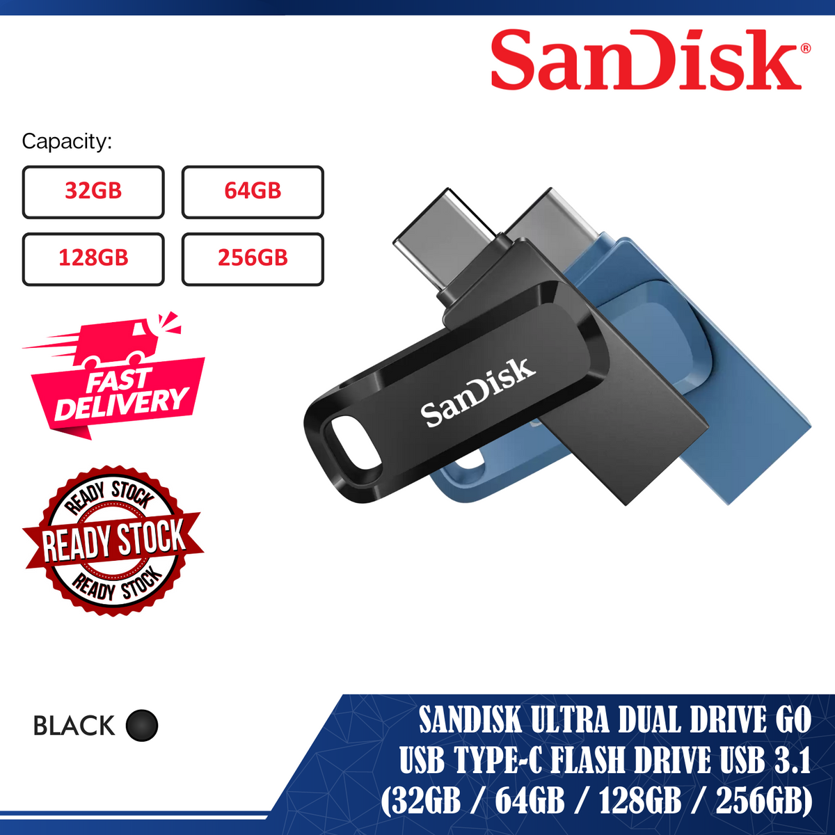 SanDisk Ultra 32GB / 64GB / 128GB / 256GB Dual Drive USB 3.1 Type-C OTG
