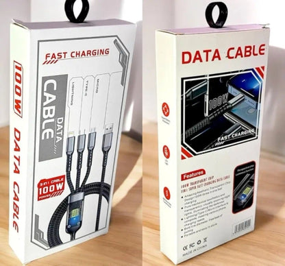3 In 1 6a 100W Super Fast Charging Data Cable Nylon Braided USB Type C Micro USB