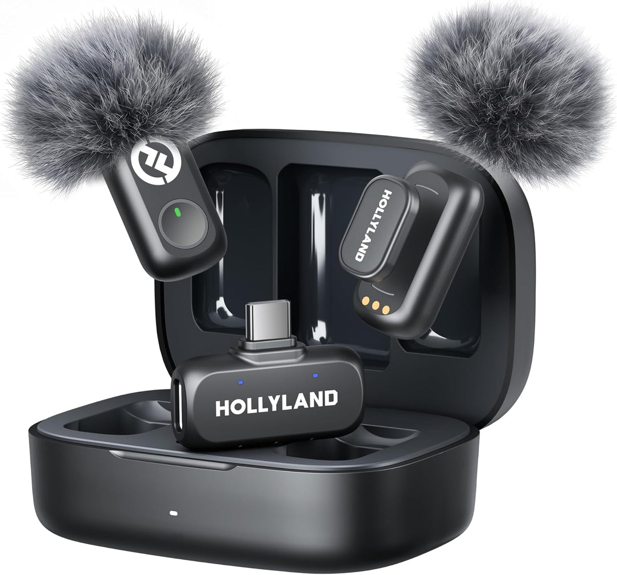 Hollyland LARK A1 DUO Type-C Version Wireless Microphone for iPhone 15/16 & Android, Pure Sound, 3-Level Intelligent Noise Ca