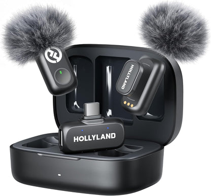 Hollyland LARK A1 DUO Type-C Version Wireless Microphone for iPhone 15/16 & Android, Pure Sound, 3-Level Intelligent Noise Ca