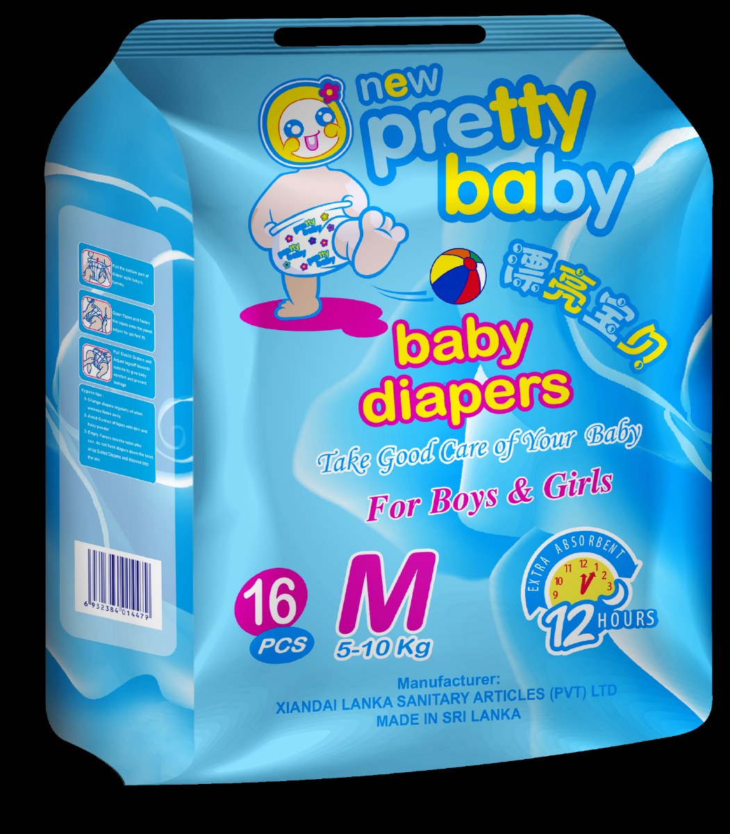 Pretty Baby | Disposable Baby Diapers | Medium 16 Pcs