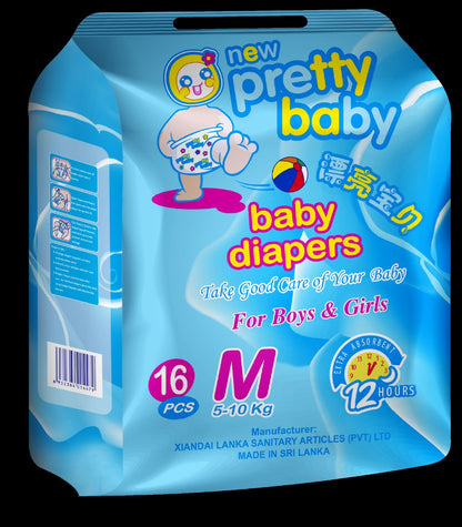 Pretty Baby | Disposable Baby Diapers | Medium 16 Pcs