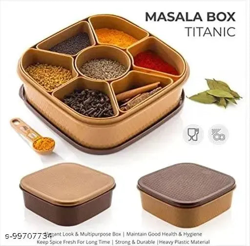 7 Section Masala Box, 700Ml Masala Container for Kitchen, Multipurpose Masala&Rangoli Box Airtight
