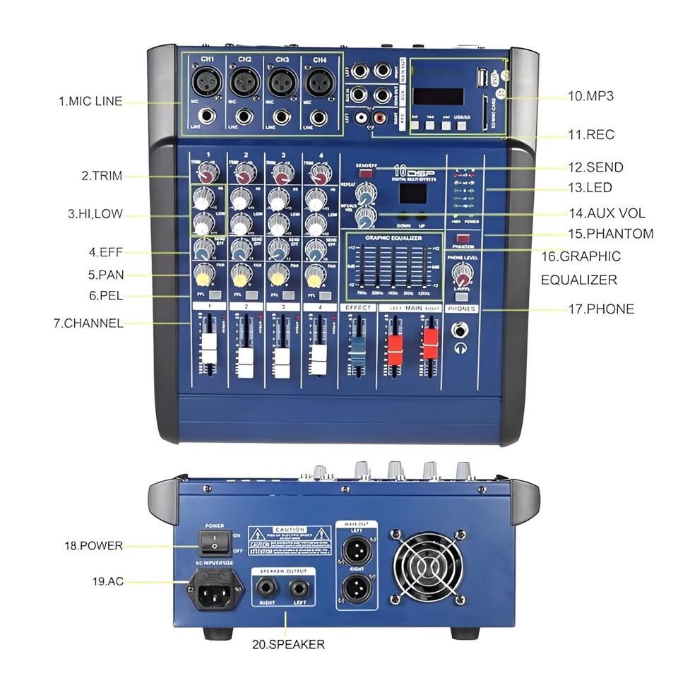 PMX-402D-USB 4 Channel Digtal DJ Audio Mixer | DSP ECHO amplifier Console with 48V Phantom Power