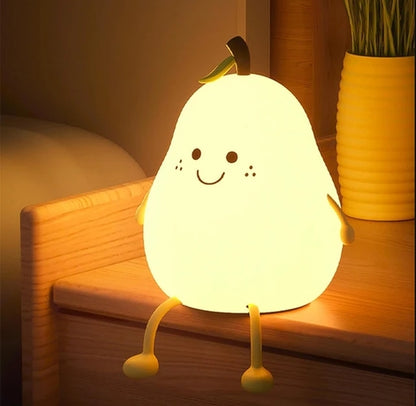 Cute Smiling Pear-Shaped LED Night Light - Touch Control, USB Rechargeable, Adjustable Brightness