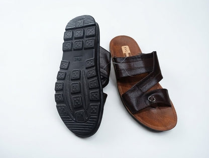 Men's High Quality PU Slippers Brown Slip-on Home Shoes Comfortable Soft Sole Footwear