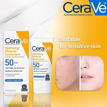 CeraVe Hydrating Mineral Sunscreen SPF 50 Face Cream 75Ml