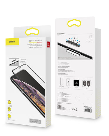 100% Genuine BASEUS Cellular Dust Prevention Tempered Glass Full Screen Protector for iPhone X / Xs ( 5.8" ) - 2Pcs Included