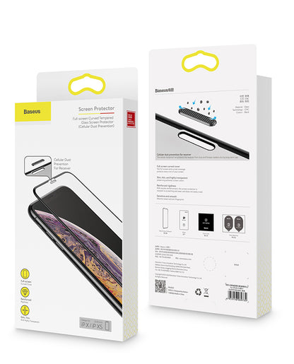 100% Genuine BASEUS Cellular Dust Prevention Tempered Glass Full Screen Protector for iPhone X / Xs ( 5.8" ) - 2Pcs Included