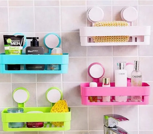 Plastic Wall-Mounted Rectangle Shelf with Suction Cups for Bathroom & Kitchen Storage