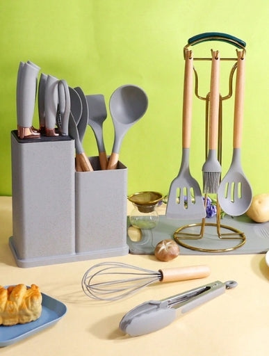 Complete Silicone 19-Piece Kitchen Utensils Set, Food-Grade Quality with Knife Set