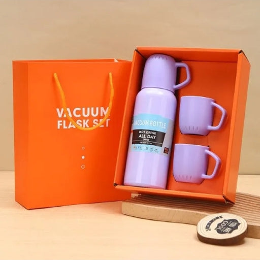Stainless Steel Insulated Vacuum Flask Water Bottle Gift Set with 3 Cups SMT