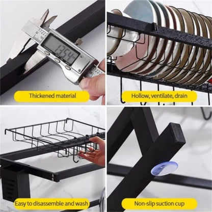 2 Tier Kitchen Over Sink Rack - Stainless Steel Dish Drying Storage Rack 85Cm