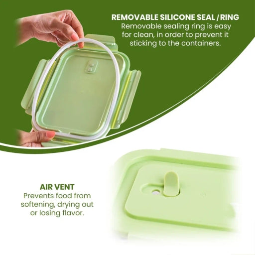 Microwave Safe Food Storage Bowl Airtight & Leak-Proof SNAP Locking LIDS&Built-in AIR Vent-Rectangle